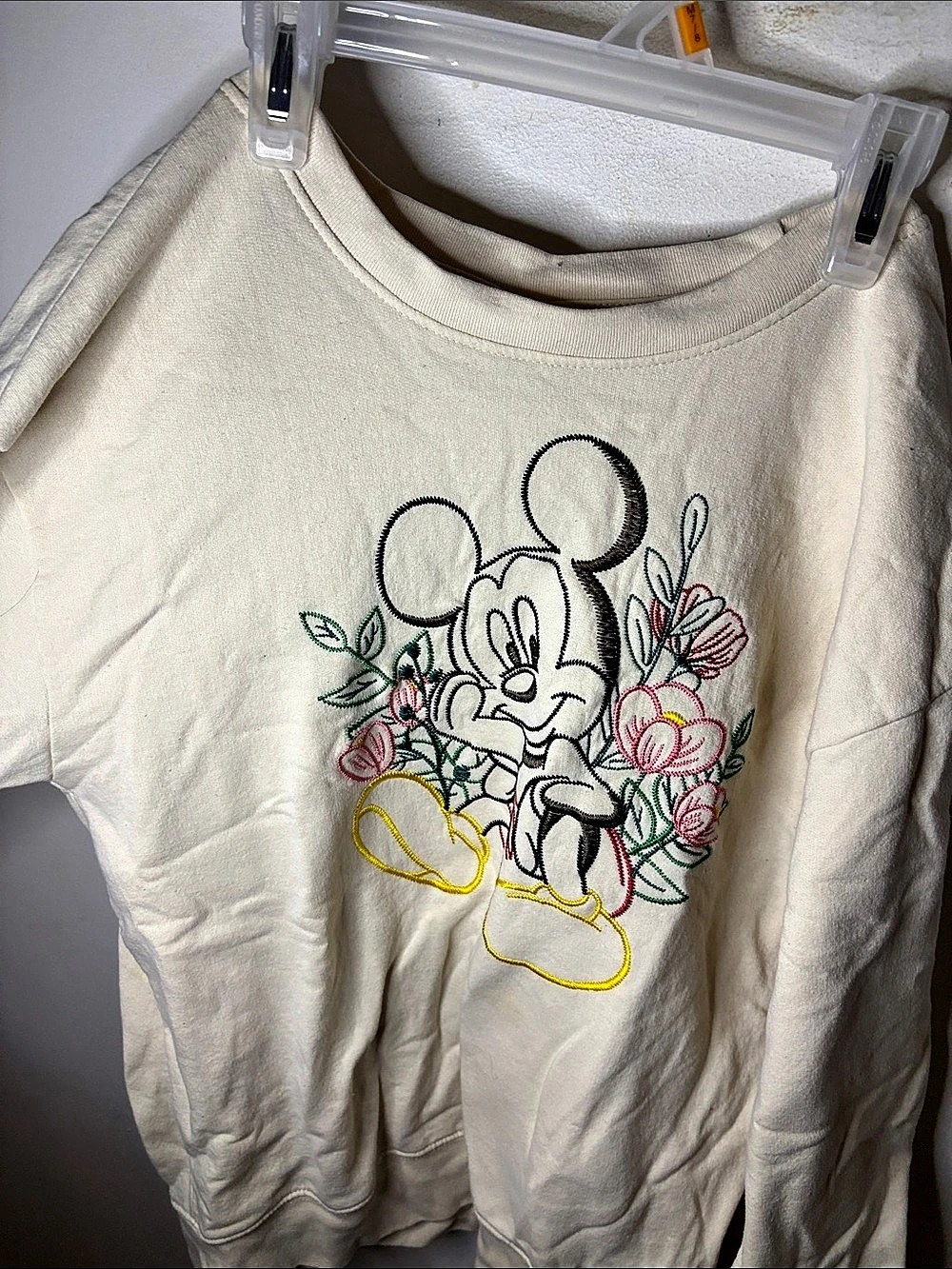Disney Mickey Mouse Embroidered Sweatshirt in Cream